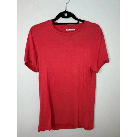 Zara Short-Sleeved Sweater Size Small Lightweight Red Pink Layering Piece - Picture 1 of 5